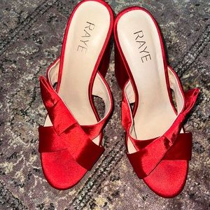 Red Satin Block Heeled Sandal